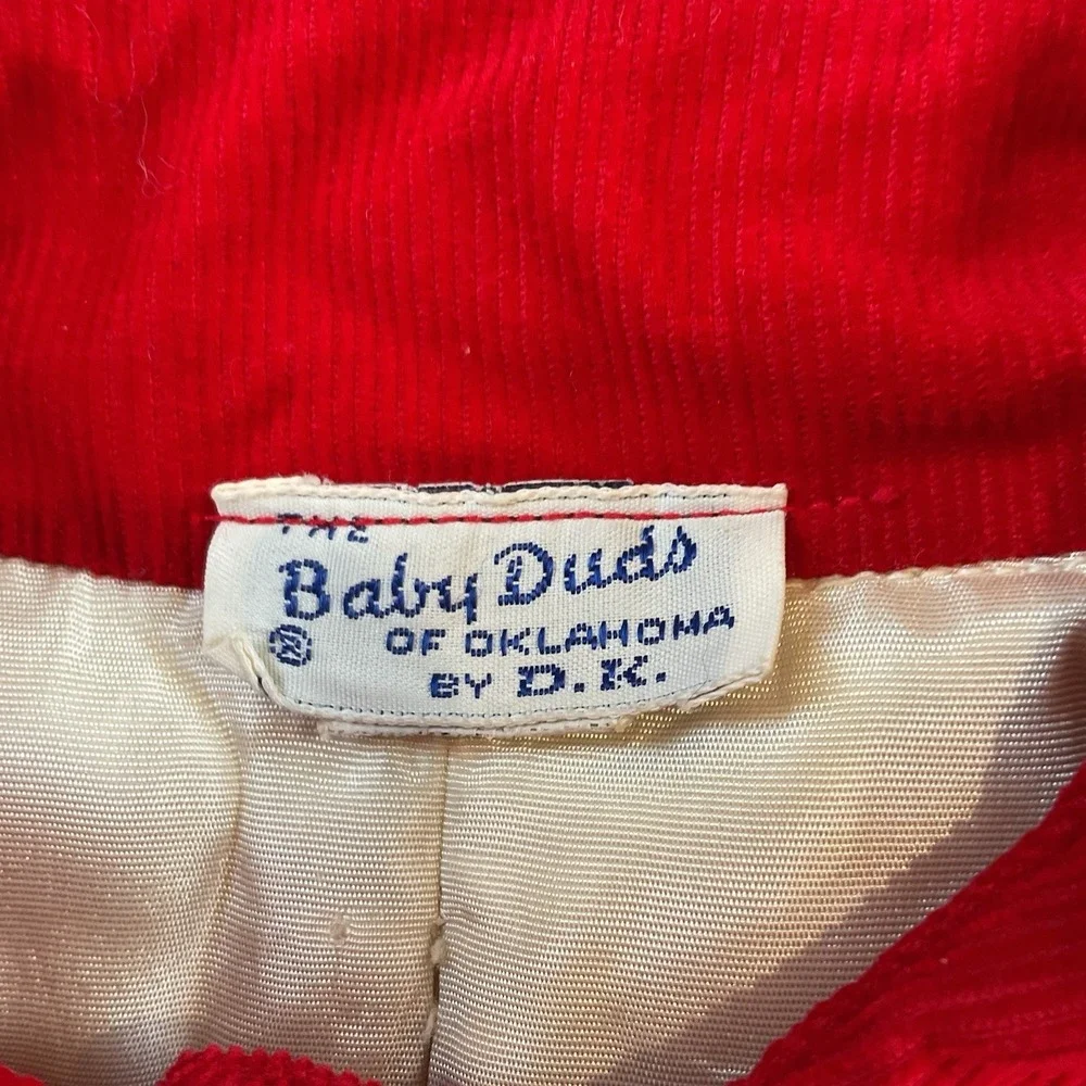 Vintage Baby Duds Of Oklahoma Red Corduroy Coat Jacket Girls Size 1T Lined
